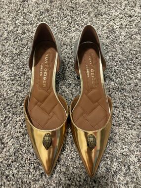 Kurt Geiger Metallic Gold Pointed D'Orsay Flats